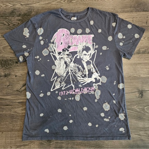 Hybrid Apparel Tops - szS David Bowie 1972 World Tour Tee Retro Bleached Distressed Rock & Roll Tshirt